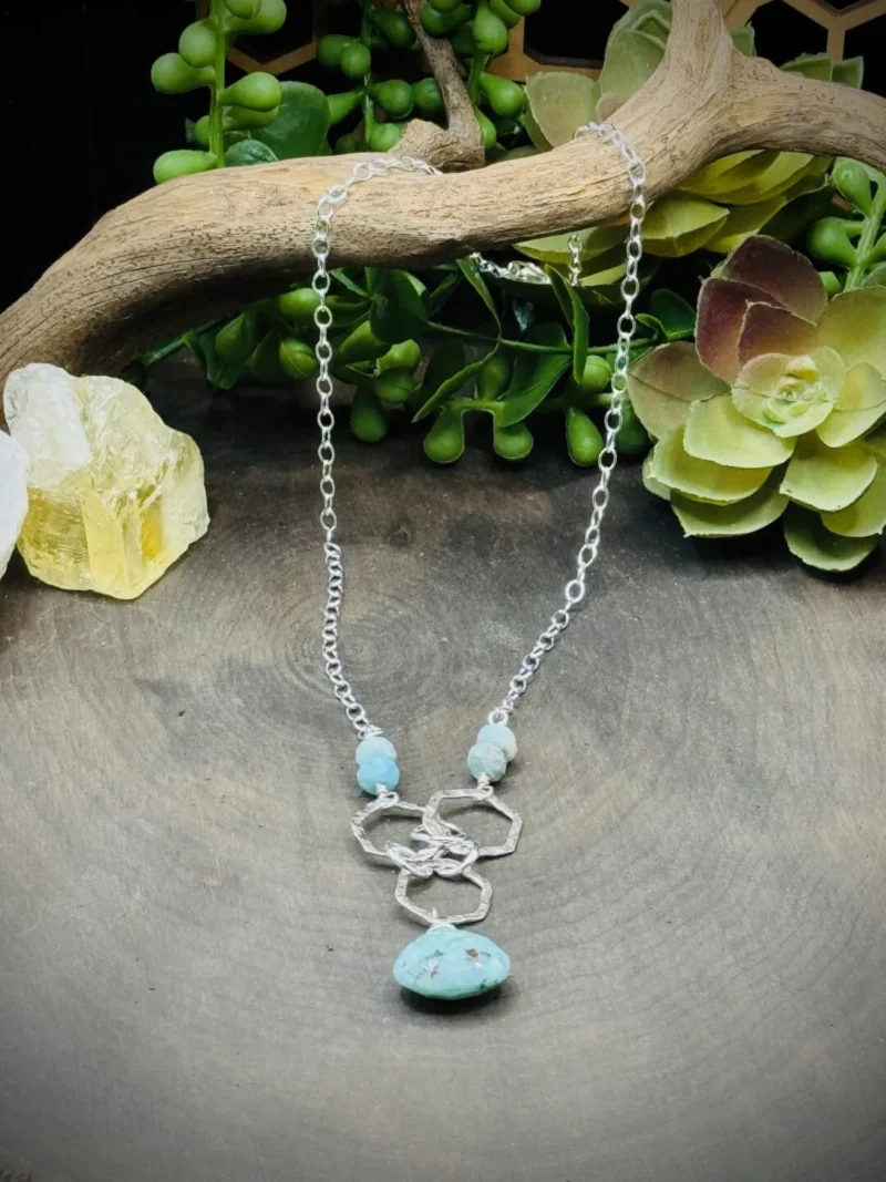 Six Elegant Honeycomb Hoop Necklace with Larimar