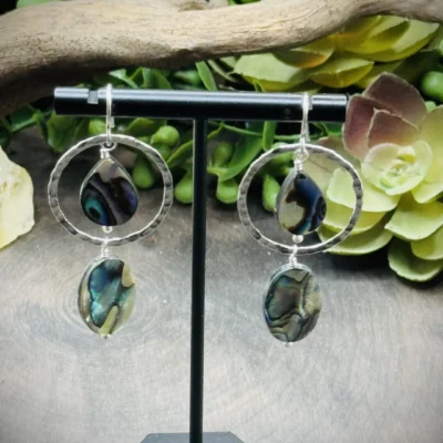 Daring Fine Silver Hoops with Abalone Teardrop & Oval Beads