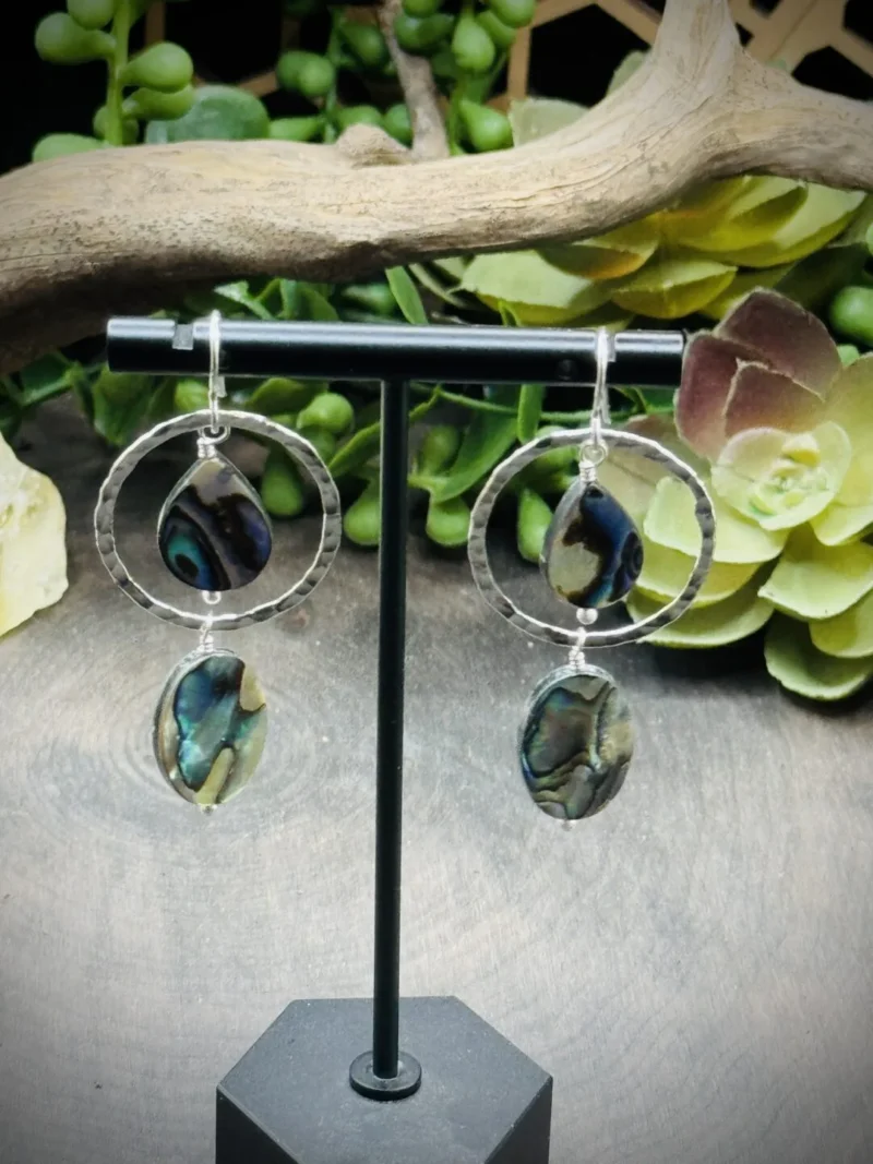 Daring Fine Silver Hoops with Abalone Teardrop & Oval Beads