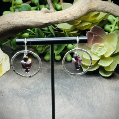 Classy Fine Silver Hoops with Garnets