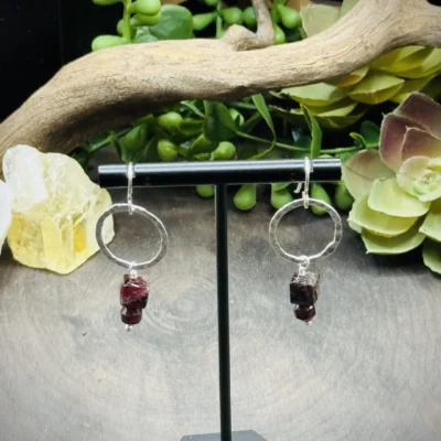 Dainty Hoops with Garnet Beads