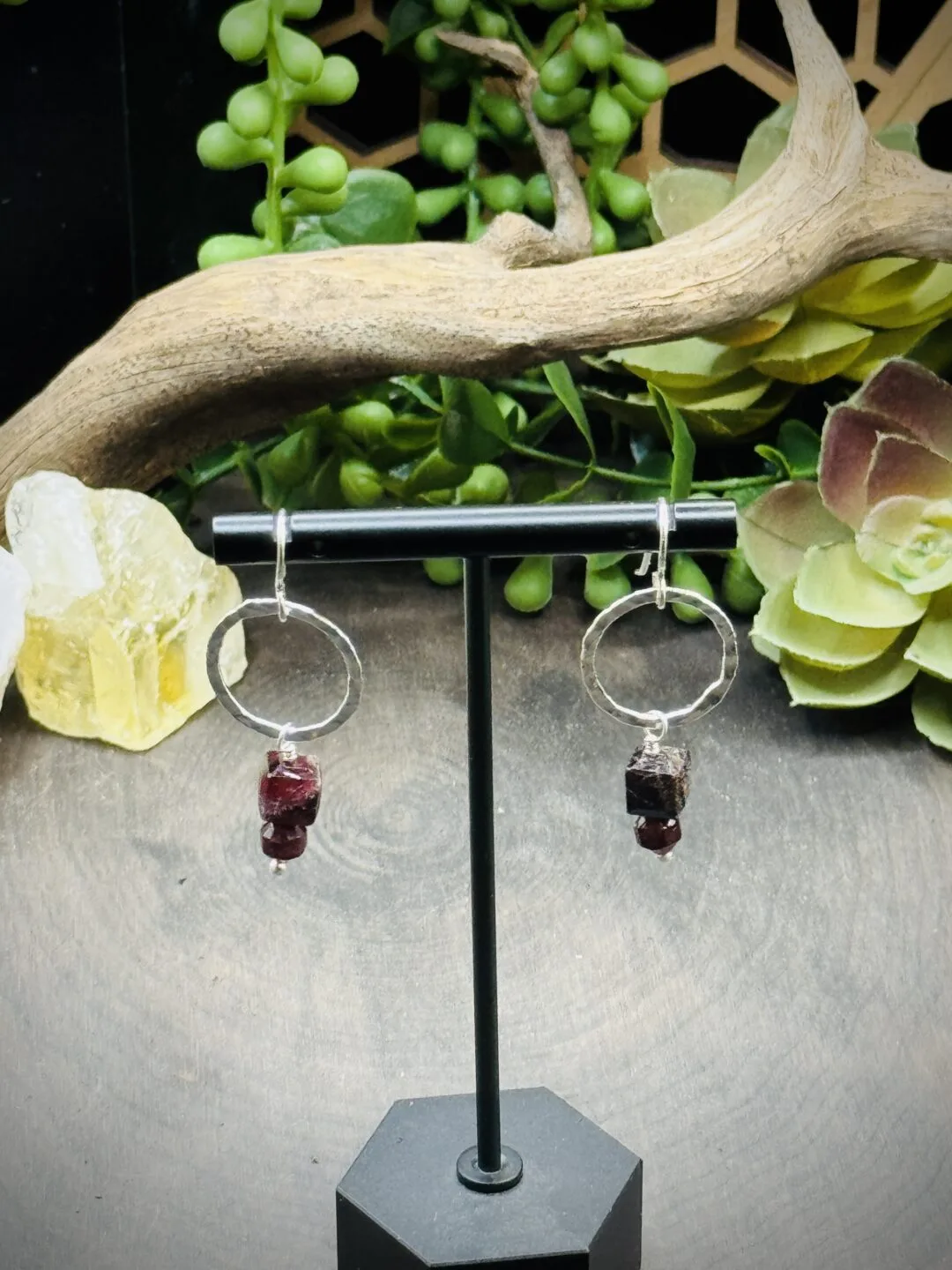 Dainty Hoops with Garnet Beads