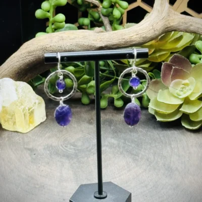 Dainty Hoops with Small and Large Amethyst Beads