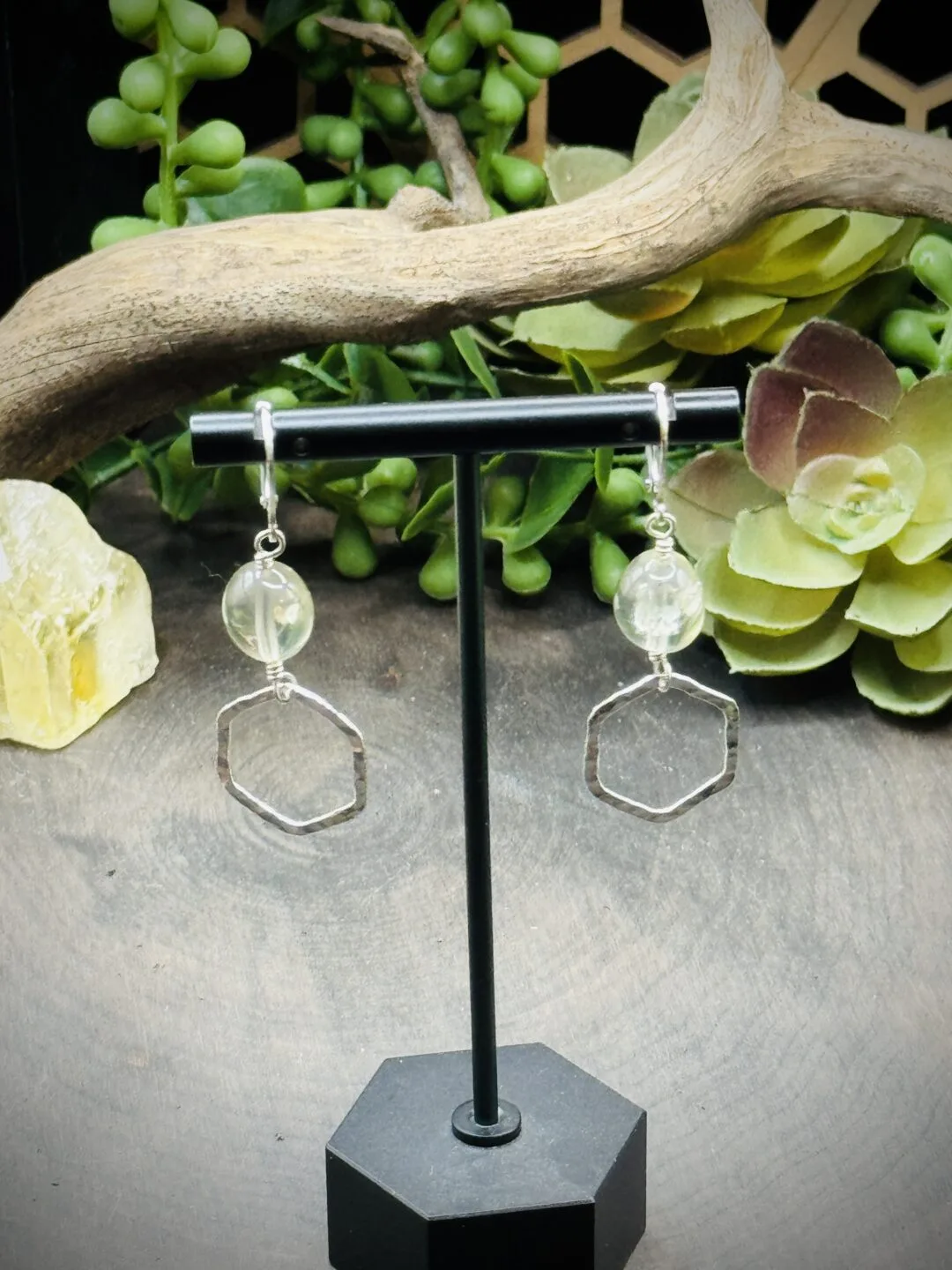 Dainty Honeycomb Hoops with Citrine