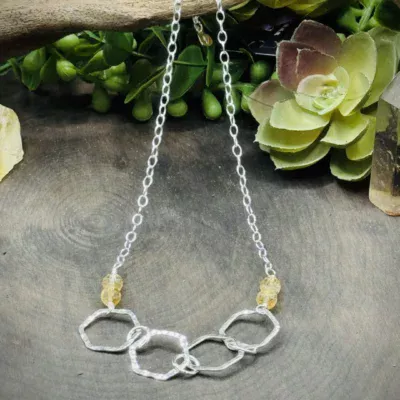 Seven Elegant Fine Silver Honeycomb Round with Citrine Choker