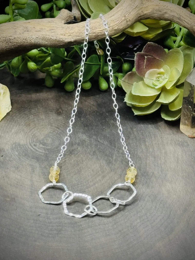 Seven Elegant Fine Silver Honeycomb Round with Citrine Choker