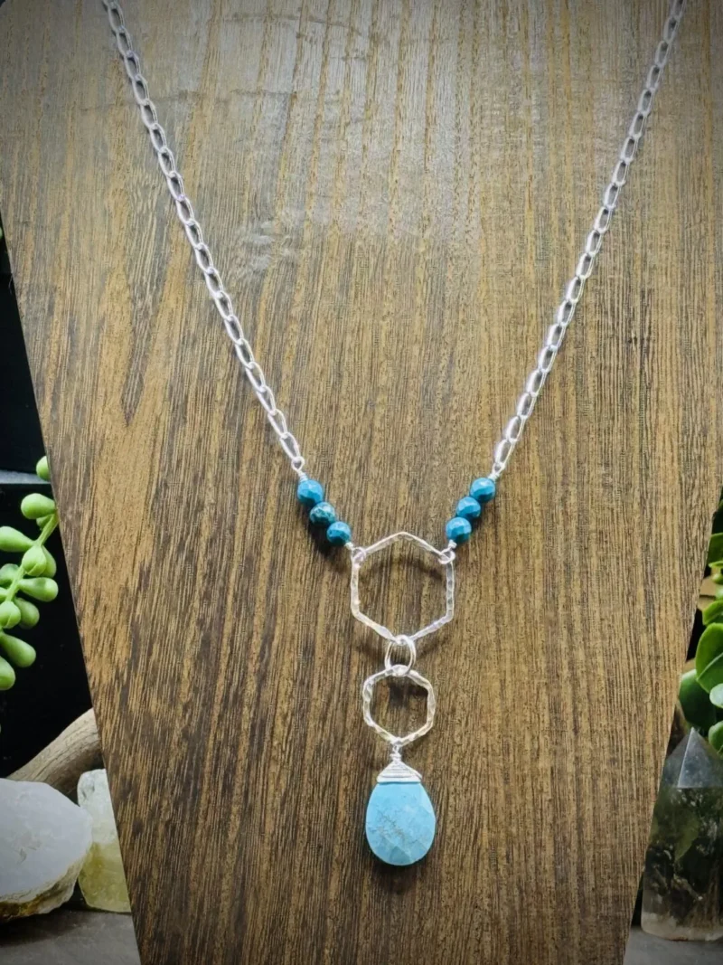 Three Elegant Honeycomb Hoop Necklace with Turquoise Beads - Image 2