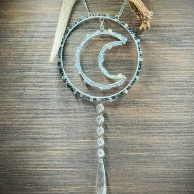 Antler Silver Colored Round with Moon in Black & Opalescent Glass Beads