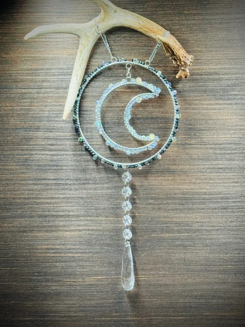 Antler Silver Colored Round with Moon in Black & Opalescent Glass Beads
