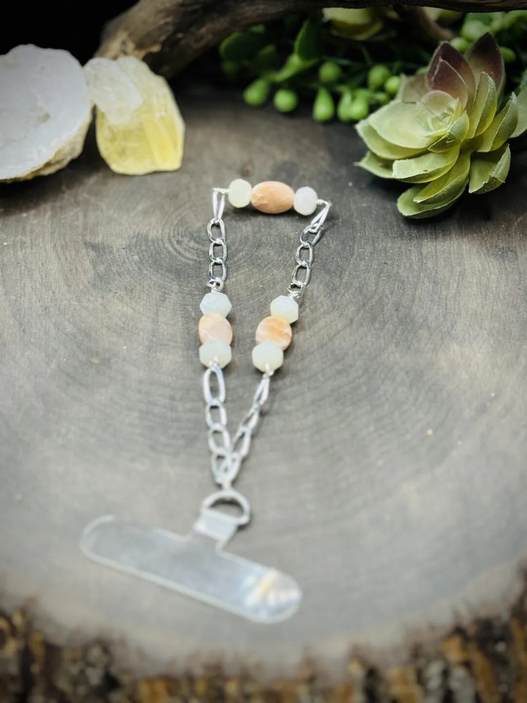 Phone Chain with Peach and White Moonstones - Image 2