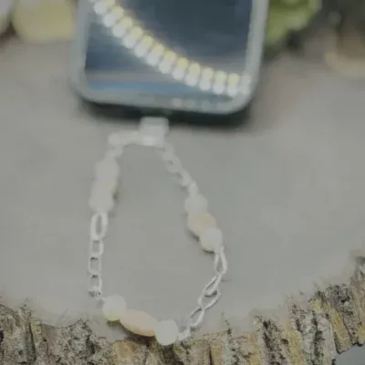 Phone Chain with Peach and White Moonstones