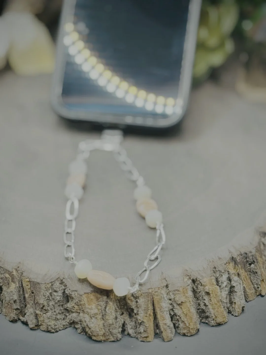 Phone Chain with Peach and White Moonstones