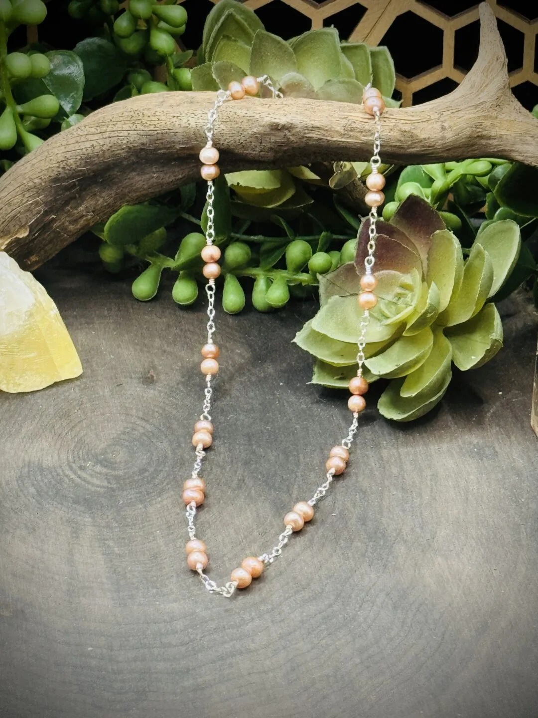 Dainty Sterling Silver Necklace with Champagne Freshwater Pearls