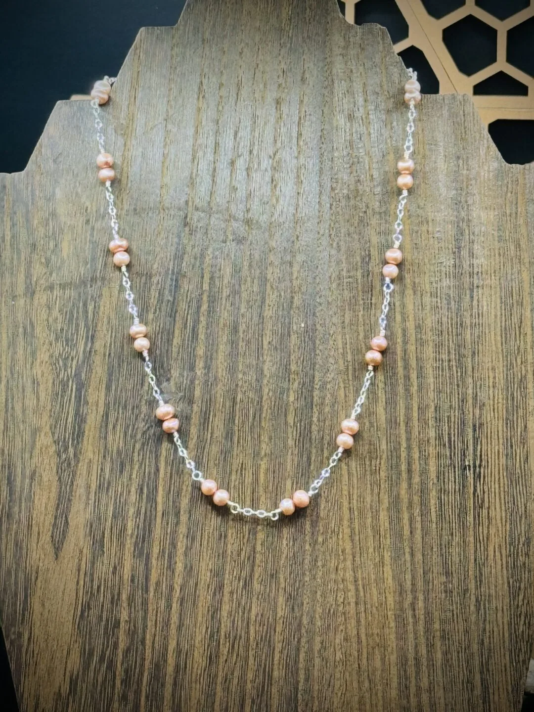 Dainty Sterling Silver Necklace with Champagne Freshwater Pearls - Image 2