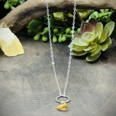 Small Fine Silver Round with Citrine Teardrop