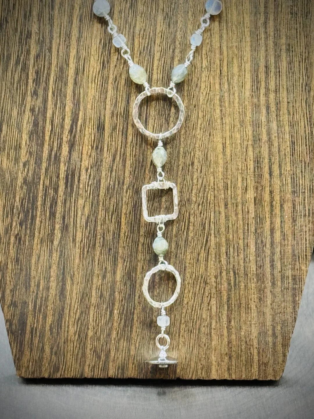 Three Elegant Hoop Necklace with Labradorite & Sterling Silver Flying Saucer - Image 3