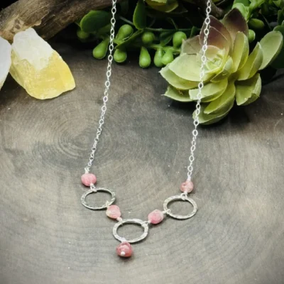 Three Elegant Hoop Necklace with Pink Tourmaline