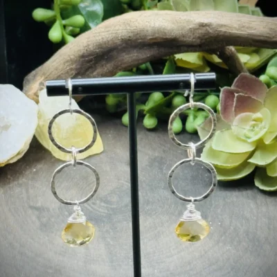 Three Geometric Round Earrings with Citrine Teardrops