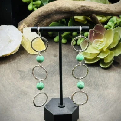 Three Geometric Round Earrings with Turquoise Beads