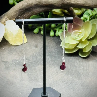 Threader Earrings with Garnet Beads
