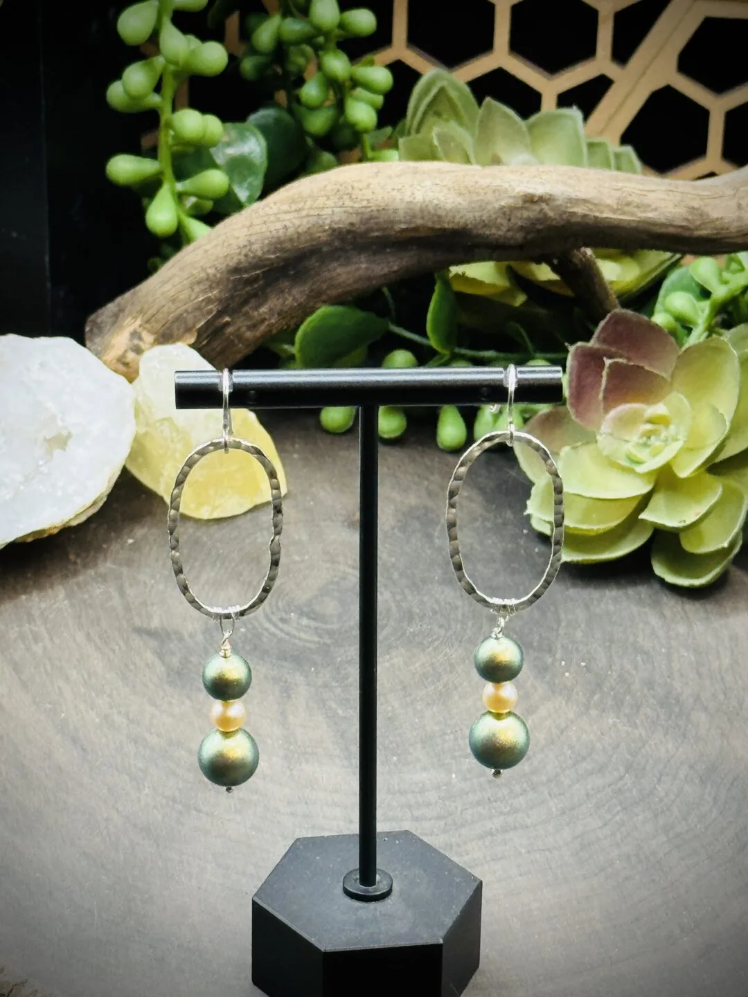 Daring Fine Silver Oval Hoops with Freshwater Pearl Beads