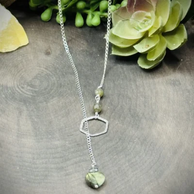 Elegant Fine Silver Small Honeycomb Round Y Necklace with Labradorite