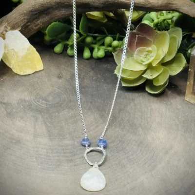 Small Fine Silver Teardrop with Mother of Pearl & Tanzanite