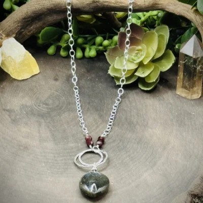 Two Elegant Hoop Necklace with Labradorite & Garnets