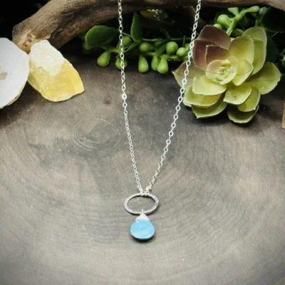 Small Fine Silver Round with Turquoise Teardrop