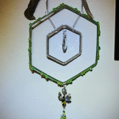 Antler Silver Colored Honeycombs with Moss Green & Champagne Beads