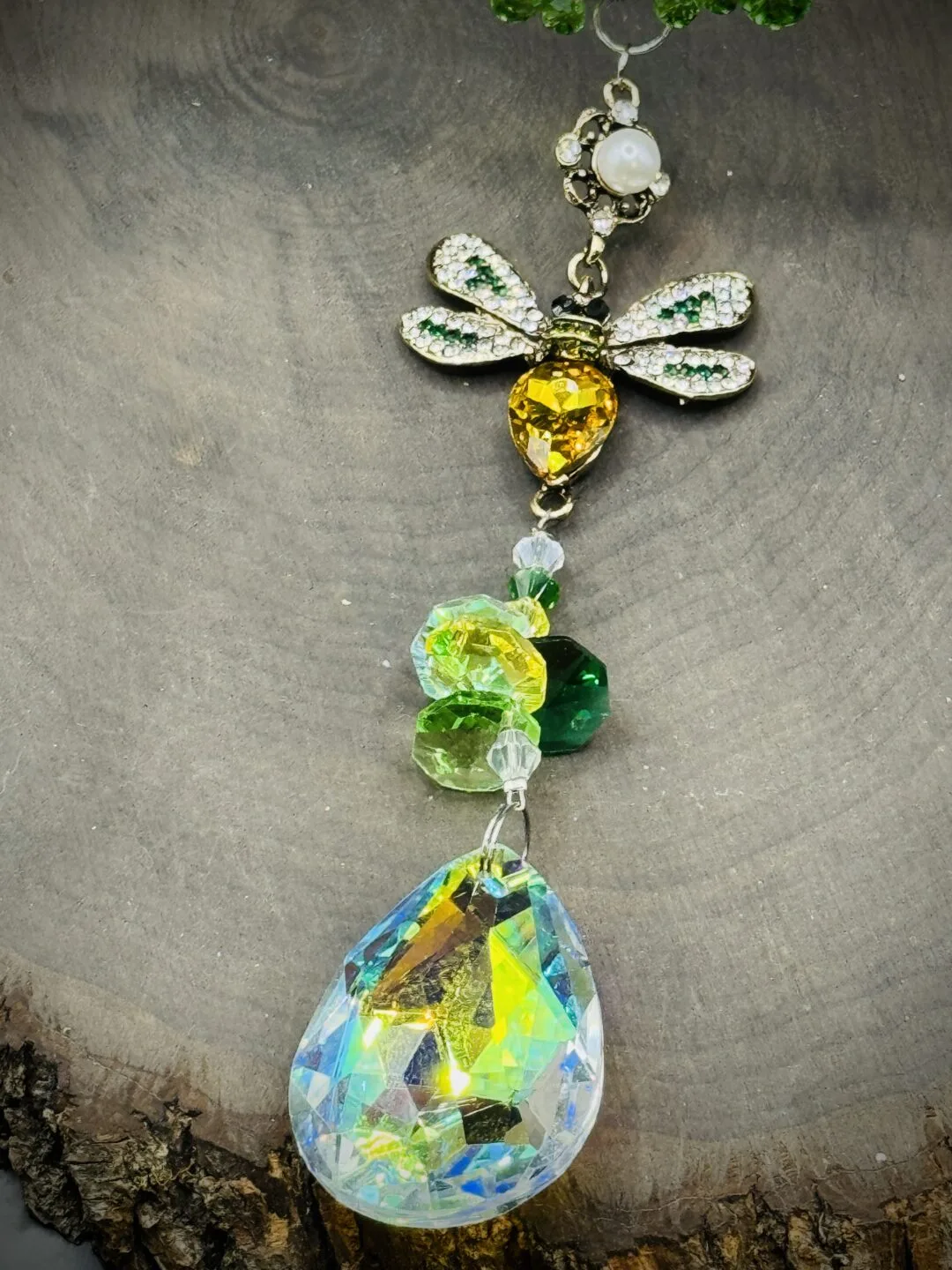 Antler Silver Colored Honeycombs with Moss Green & Champagne Beads - Image 3