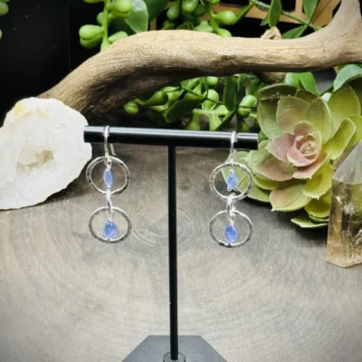 Three Geometric Round Earrings with Tanzanite