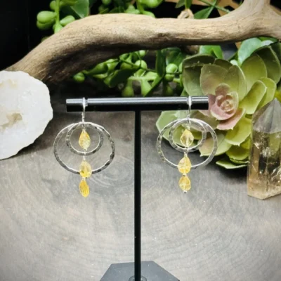 Two Geometric Round Earrings with Citrine Beads