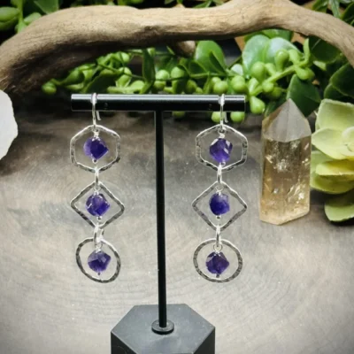 Five Geometric Round Earrings with Amethyst