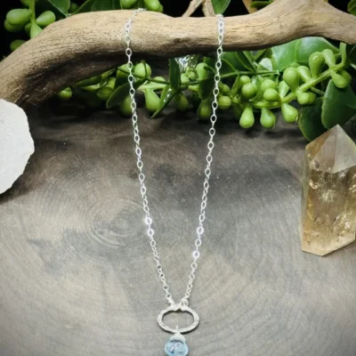 Small Fine Silver Round with Sky Blue Topaz Teardrop