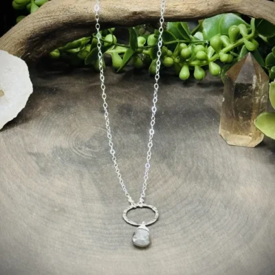 Small Fine Silver Round with Moonstone Teardrop