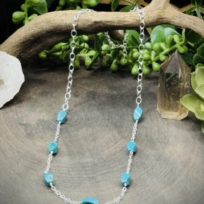 Double Sterling Silver Chain Necklace with Turquoise