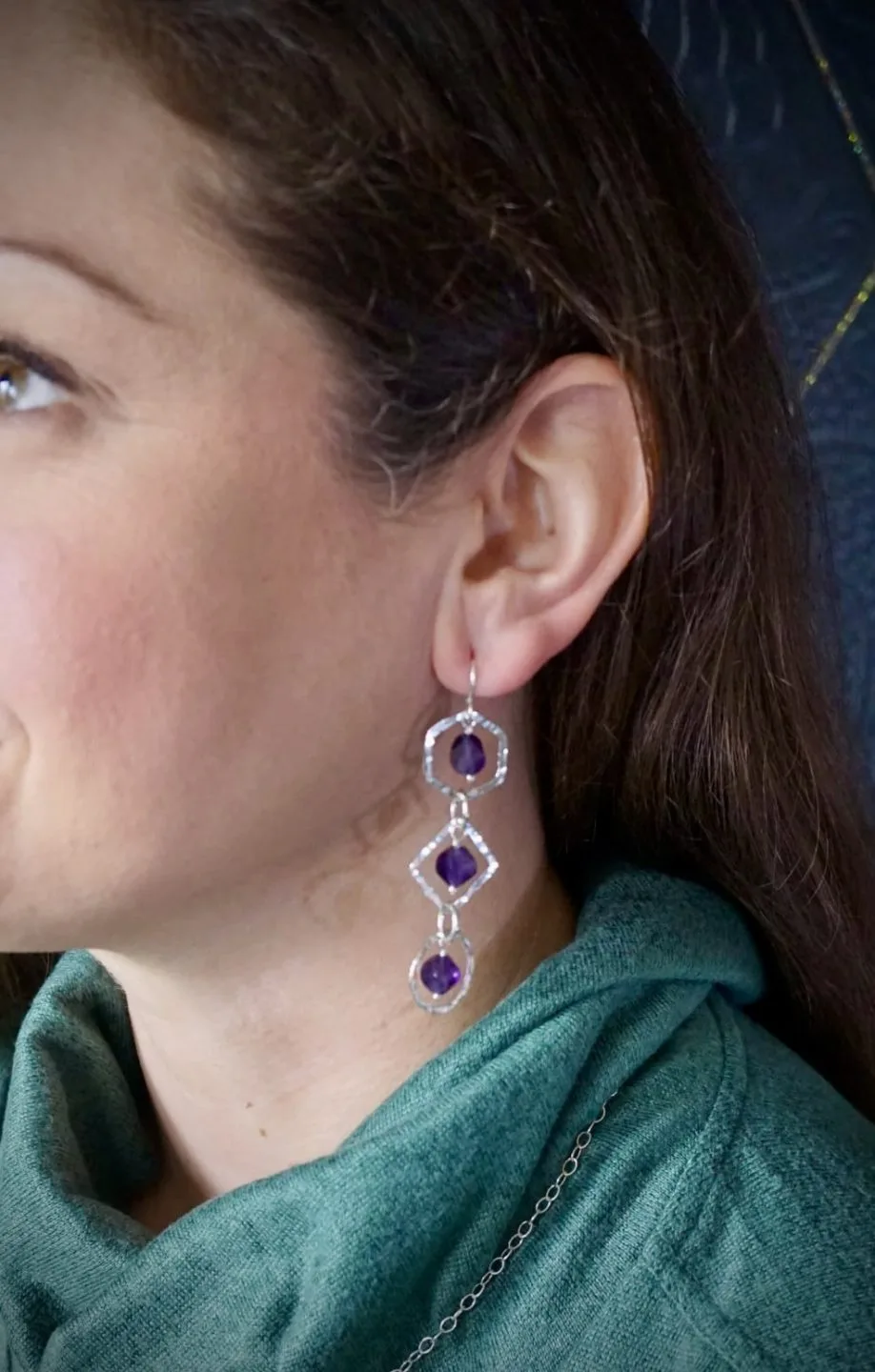 Five Geometric Round Earrings with Amethyst - Image 2