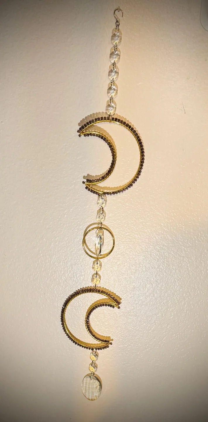 Double Moon Gold Colored Sun Catcher in Iridescent Purple Beads - Image 4