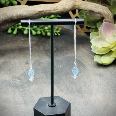 Threader Earrings with Aquamarine & Herkimer Diamonds