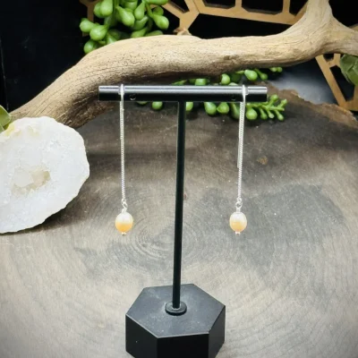 Threader Earrings with Champagne Freshwater Pearls
