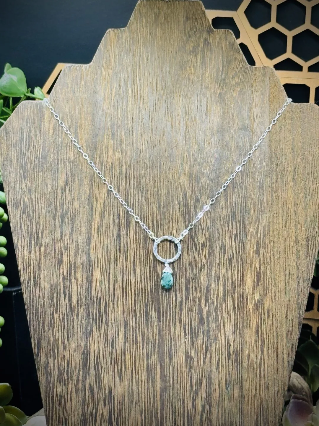 Small Fine Silver Round with Emerald Teardrop - Image 3