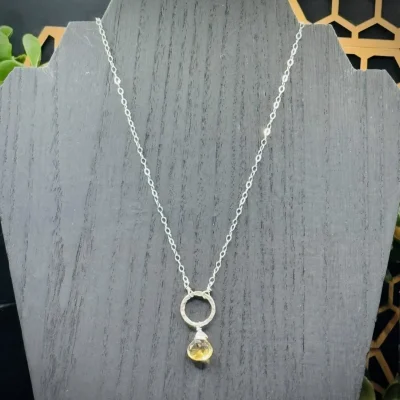 Small Fine Silver Round with Citrine Teardrop