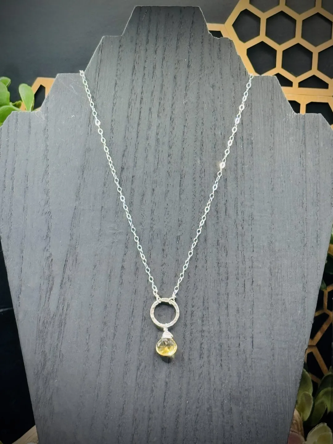 Small Fine Silver Round with Citrine Teardrop