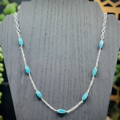 Double Sterling Silver Chain Necklace with Turquoise