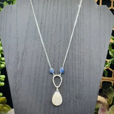 Small Fine Silver Teardrop with Mother of Pearl & Tanzanite