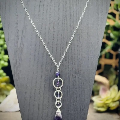 Five Elegant Hoop Necklace with Amethyst Beads