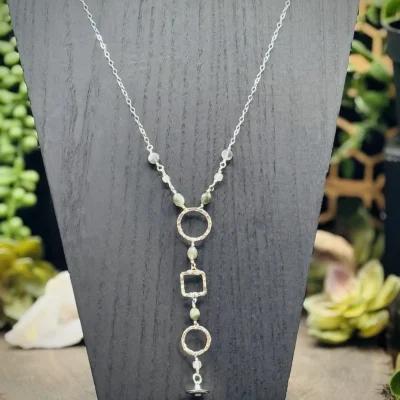 Three Elegant Hoop Necklace with Labradorite & Sterling Silver Flying Saucer