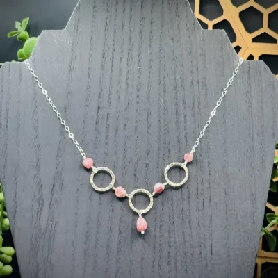 Three Elegant Hoop Necklace with Pink Tourmaline