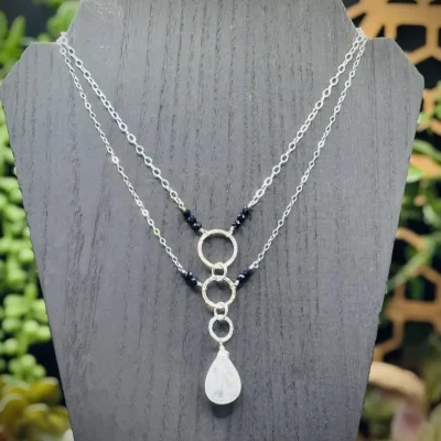Five Elegant Hoop Necklace with Moonstone & Blue Goldstone